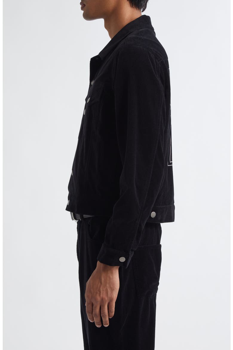 Embroidered Velvet Trucker Jacket, Alternate, color, BLACK