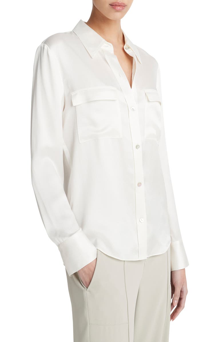 Vince Chest Pocket Satin Shirt, Alternate, color, Off White