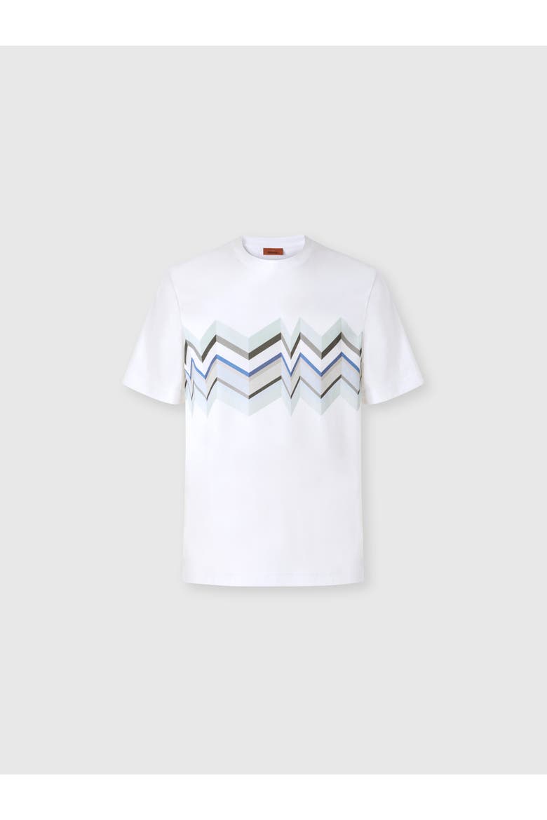 Crew-neck Cotton T-shirt With Irregular Zigzag Print, Main, color, White & Blue