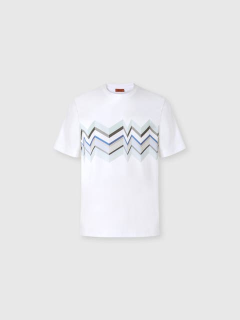 Crew-neck Cotton T-shirt With Irregular Zigzag Print