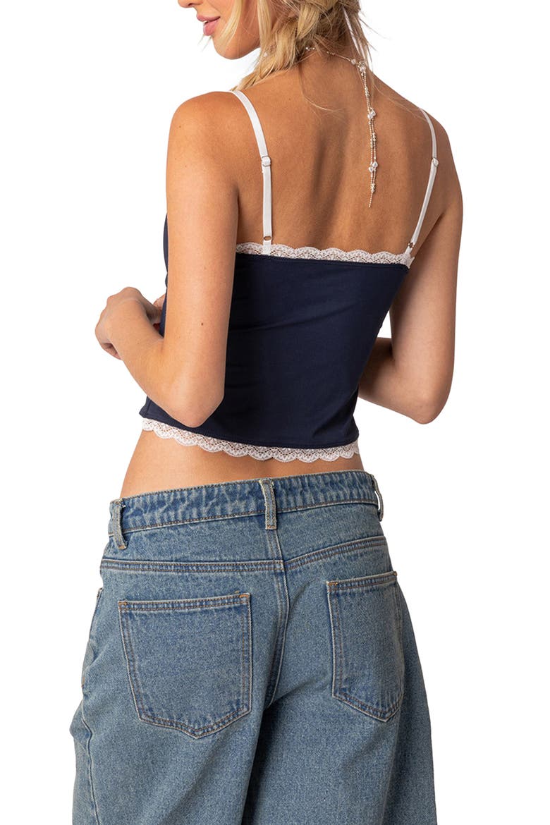 Alara Lace Trim Crop Camisole, Alternate, color, NAVY