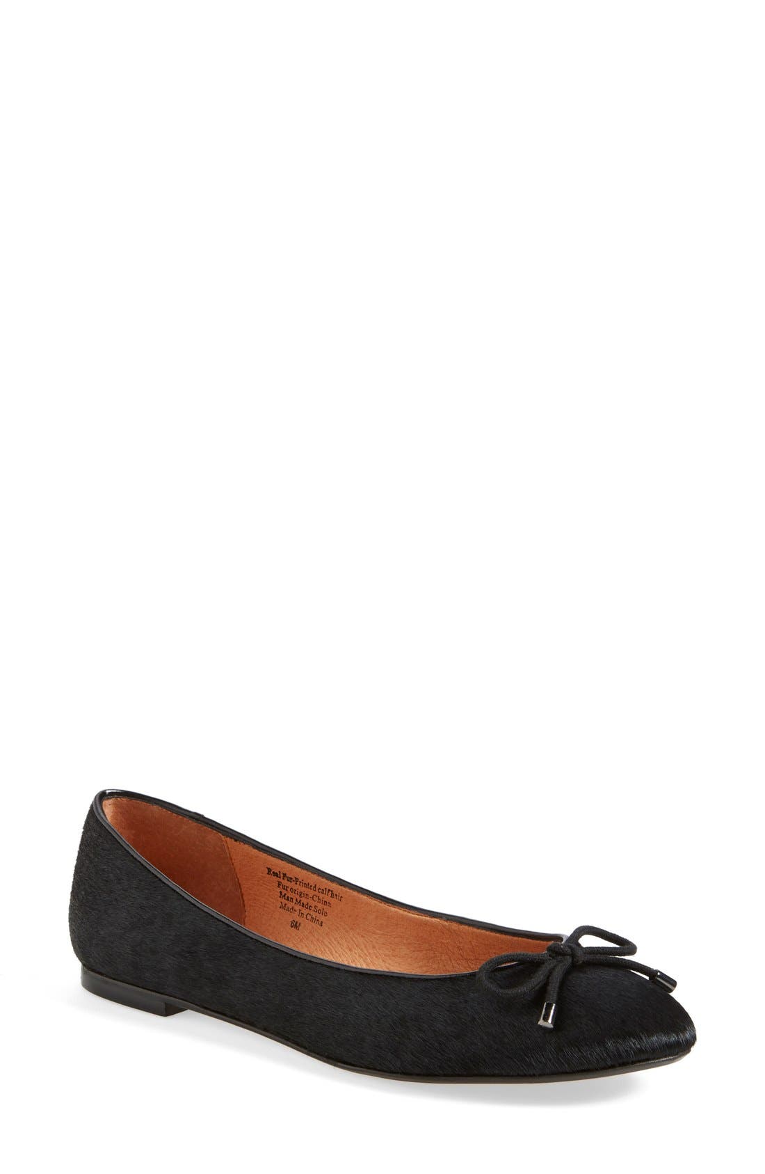 'Gala' Round Toe Flat, Main, color, BLACK HAIRCALF