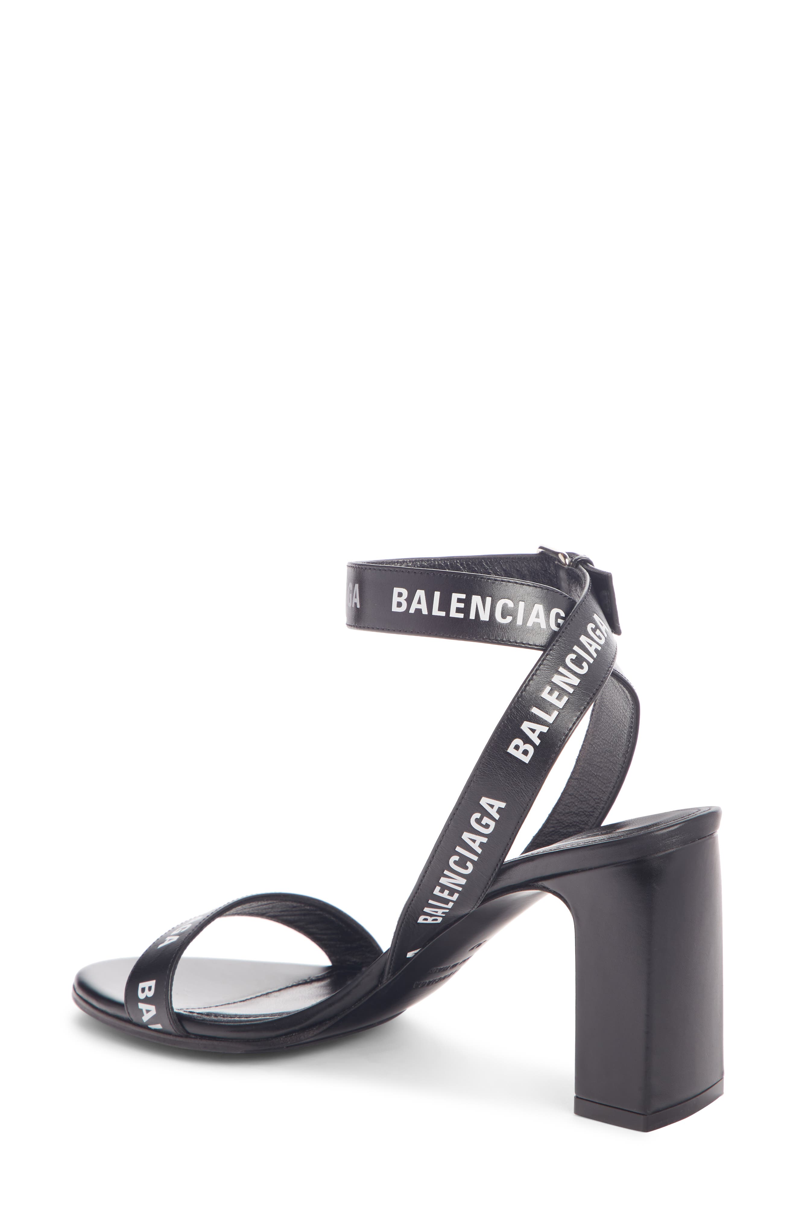 Balenciaga Block Heel Logo Sandal, Alternate, color, 