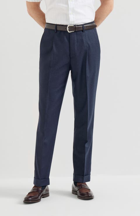 Virgin wool flannel trousers with pleat