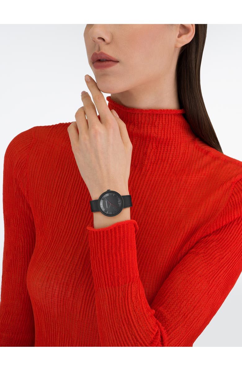 FERRAGAMO Curve V2 Leather Strap Watch, 35mm, Alternate, color, 