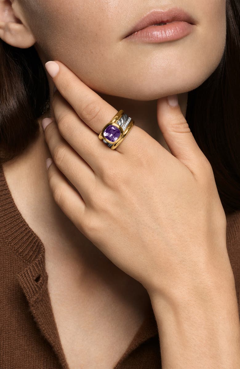 David Yurman DY Mercer<sup>®</sup> Four Row Stone Ring in Sterling Silver with 18K Yellow Gold, Amethyst & Diamonds, 14mm, Alternate, color, Amethyst