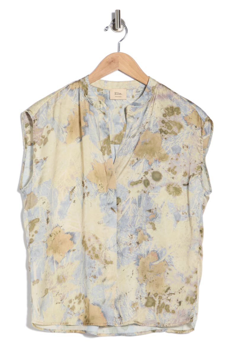 Sleeveless Satin Button-Up Top, Alternate, color, NUETRAL ABSTRACT