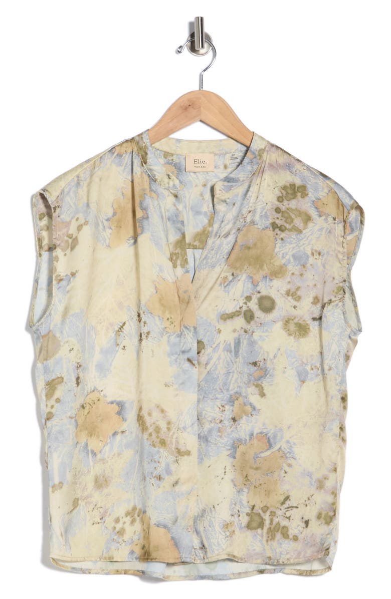 ELIE ELIE TAHARI Sleeveless Satin Button-Up Top, Alternate, color, Nuetral Abstract