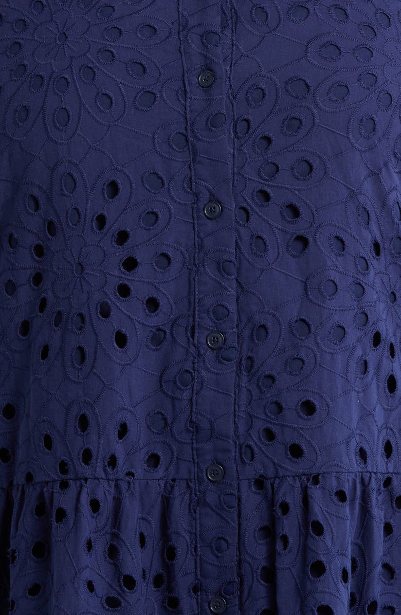 Anne Klein Eyelet Embroidered Tiered Cotton Dress, Alternate, color, Distant Mountain