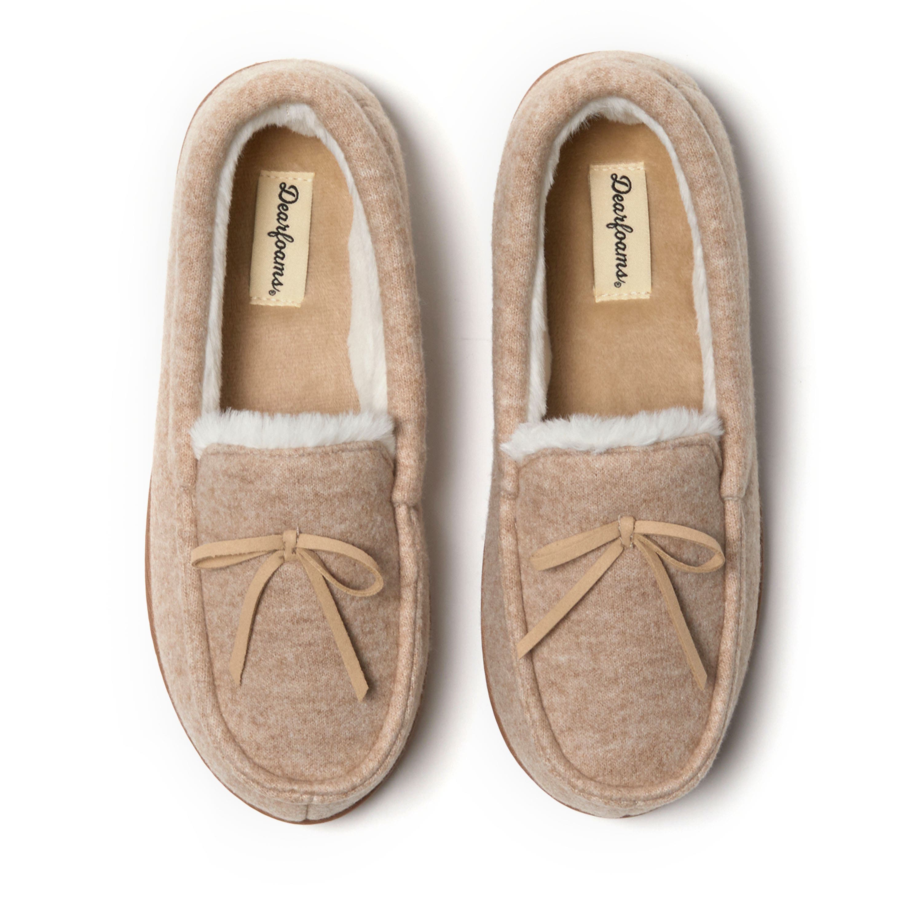 DEARFOAMS Hayes Soft Knit Moccasin Slipper, Alternate, color, Oatmeal Heather