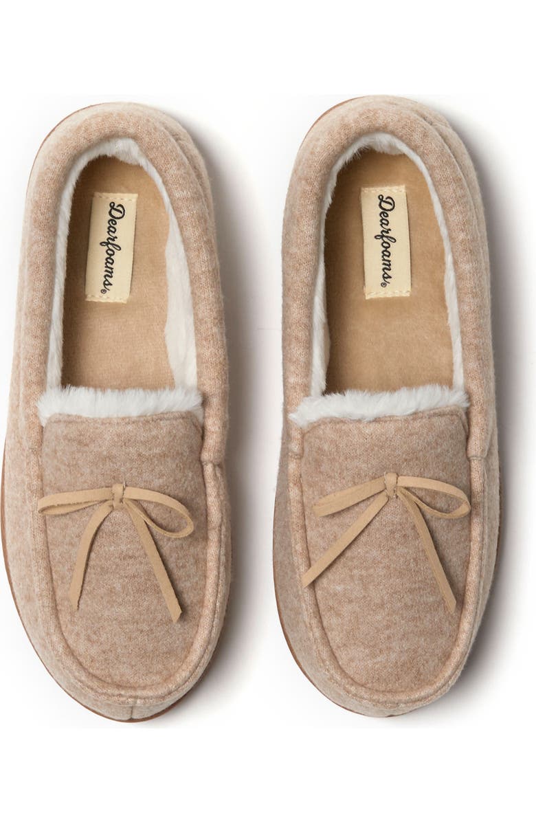 DEARFOAMS Hayes Soft Knit Moccasin Slipper, Alternate, color, Oatmeal Heather