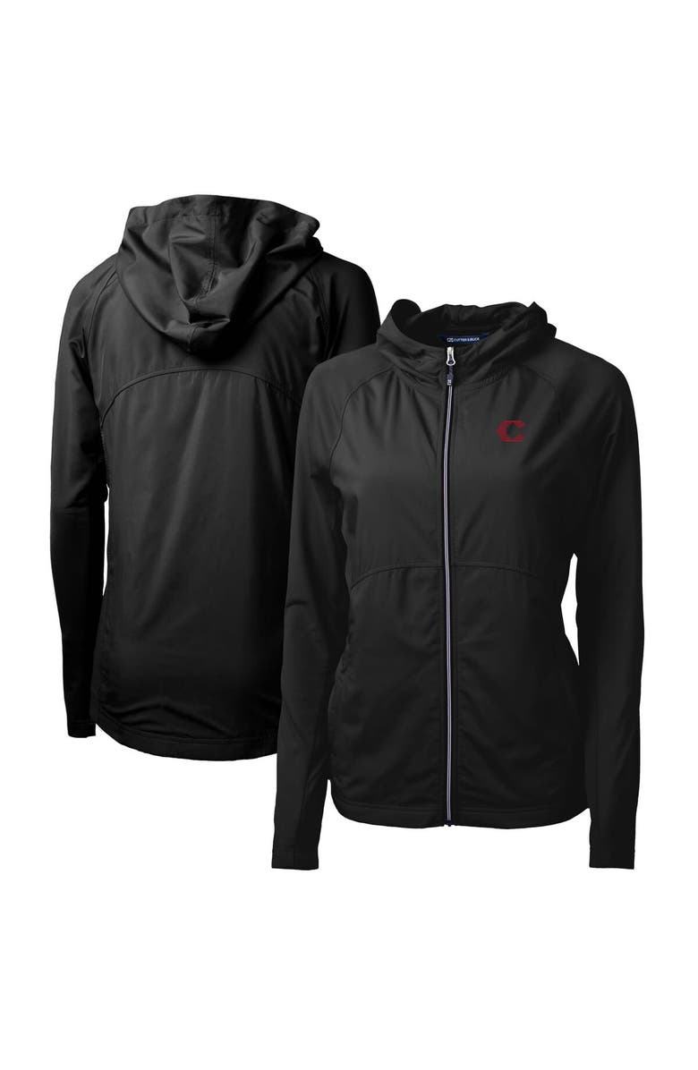 Cutter & Buck Women's Cutter & Buck Black Cincinnati Reds City Connect Adapt Eco Knit Hybrid Recycled Full-Zip Hooded Jacket, Main, color,