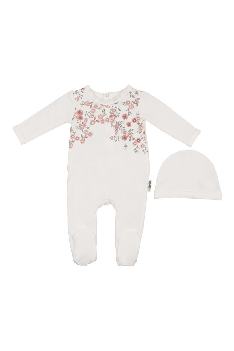 Floral Print Footie & Hat Set, Main, color, FLORAL