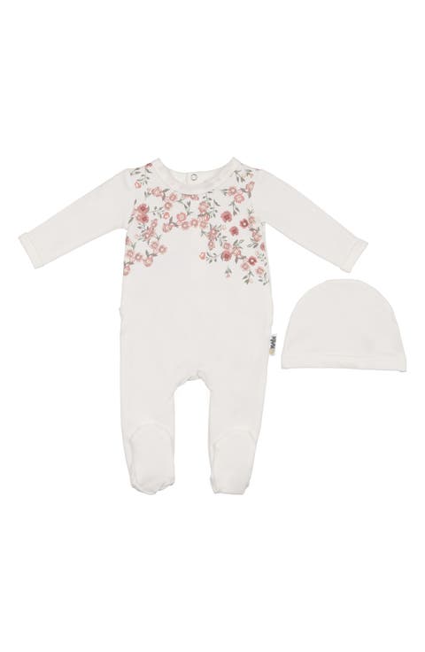 Floral Print Footie & Hat Set (Baby)