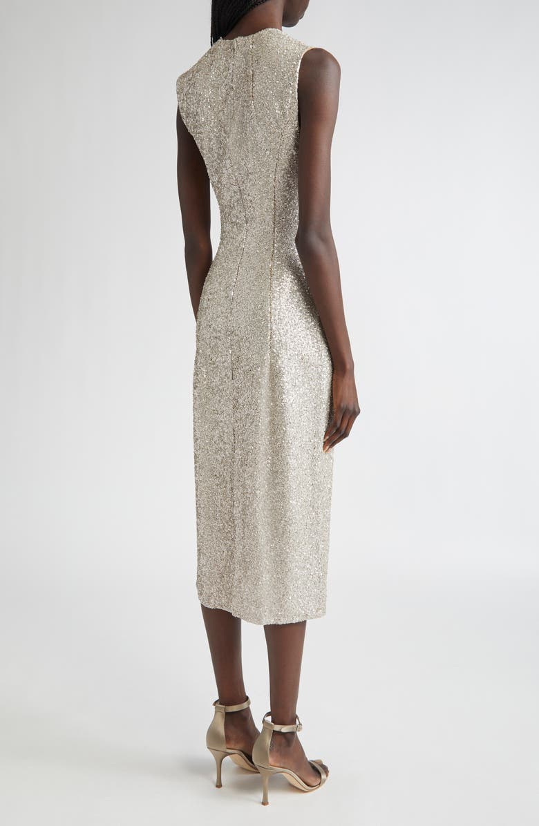 Michael Kors Collection Hand Embroidered Sequin Midi Dress, Alternate, color, Oyster