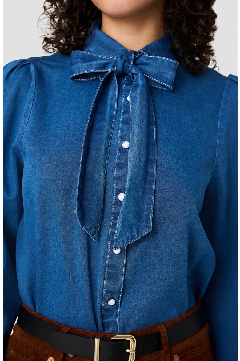 Zaves Cotton Chambray Bow Shirt, Alternate, color, LIGHT VINTAGE