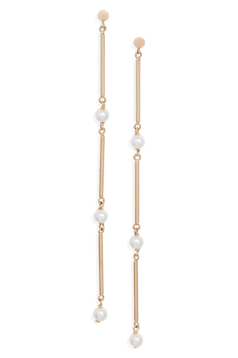 Cultured Pearl Linear Drop Earrings, Main, color, 14K YELLOW GOLD