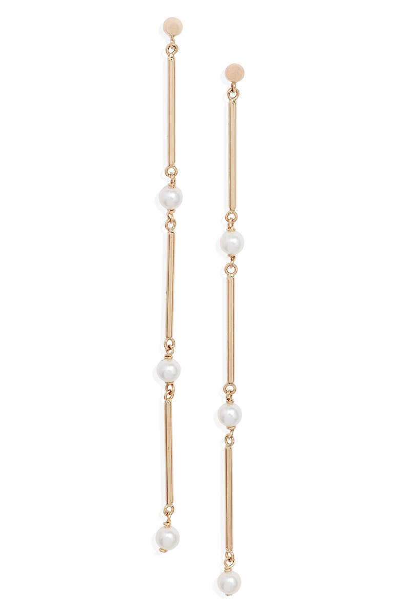 Poppy Finch Cultured Pearl Linear Drop Earrings, Main, color, 14K Yellow Gold