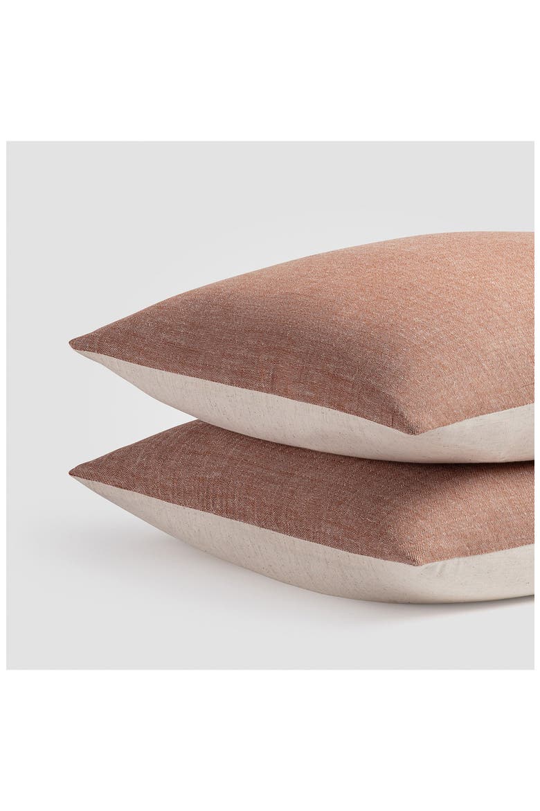 Set of 2 Crinkled Cotton & Linen Pillow Shams, Alternate, color, BROWN