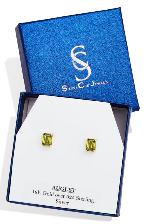 Savvy Cie Jewels Vermeil December Blue Topaz Emerald Cut Cz Birthstone Stud In Box In Green