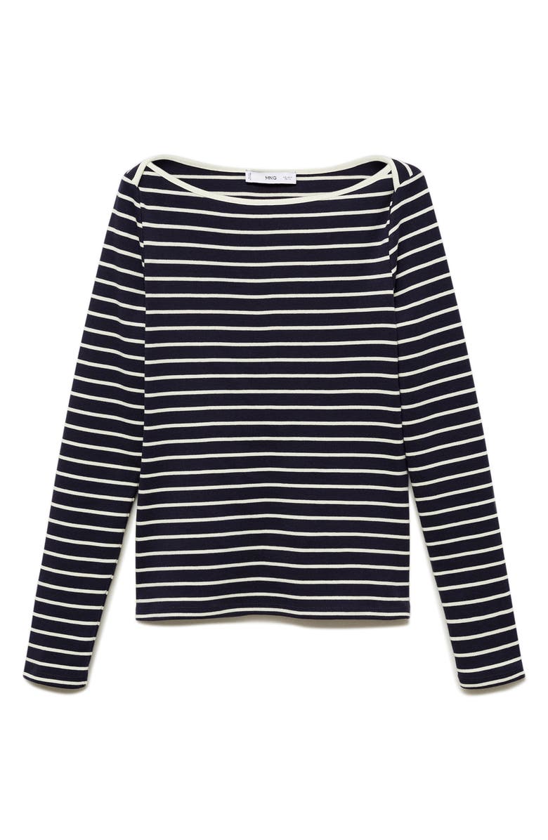 MANGO Stripe Boat Neck Top, Alternate, color, Dark Navy