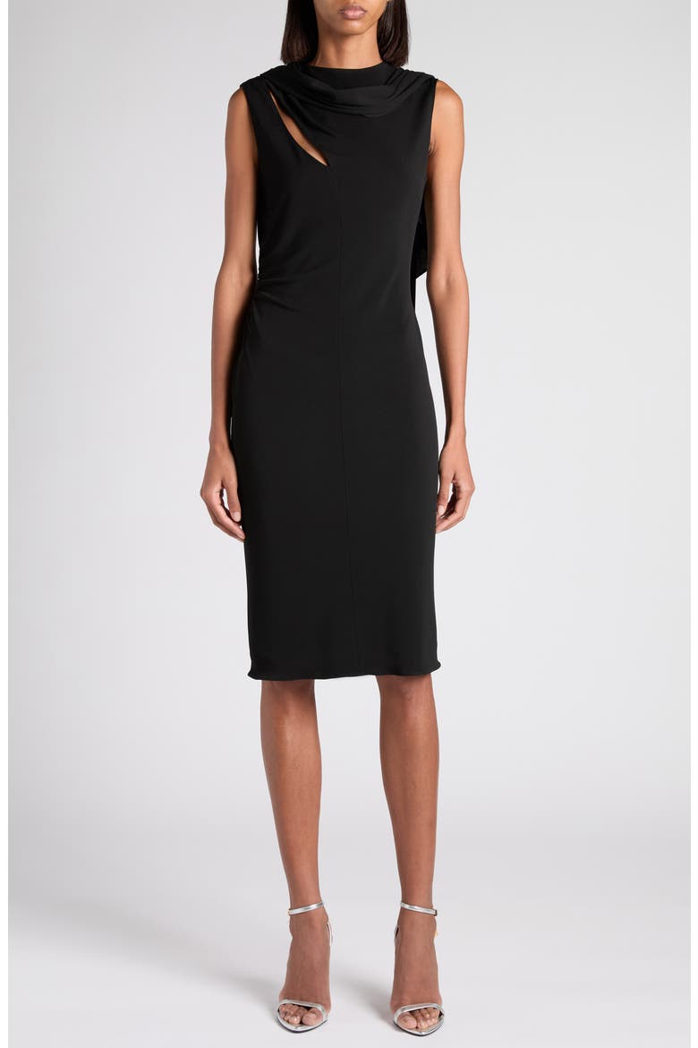 Cutout Shoulder Crepe Jersey Cocktail Dress, Main, color, LB999 BLACK