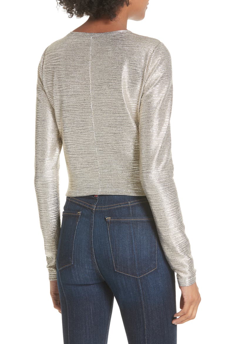 Delaina Silver Long Sleeve Crop Top, Alternate, color, SILVER FOIL