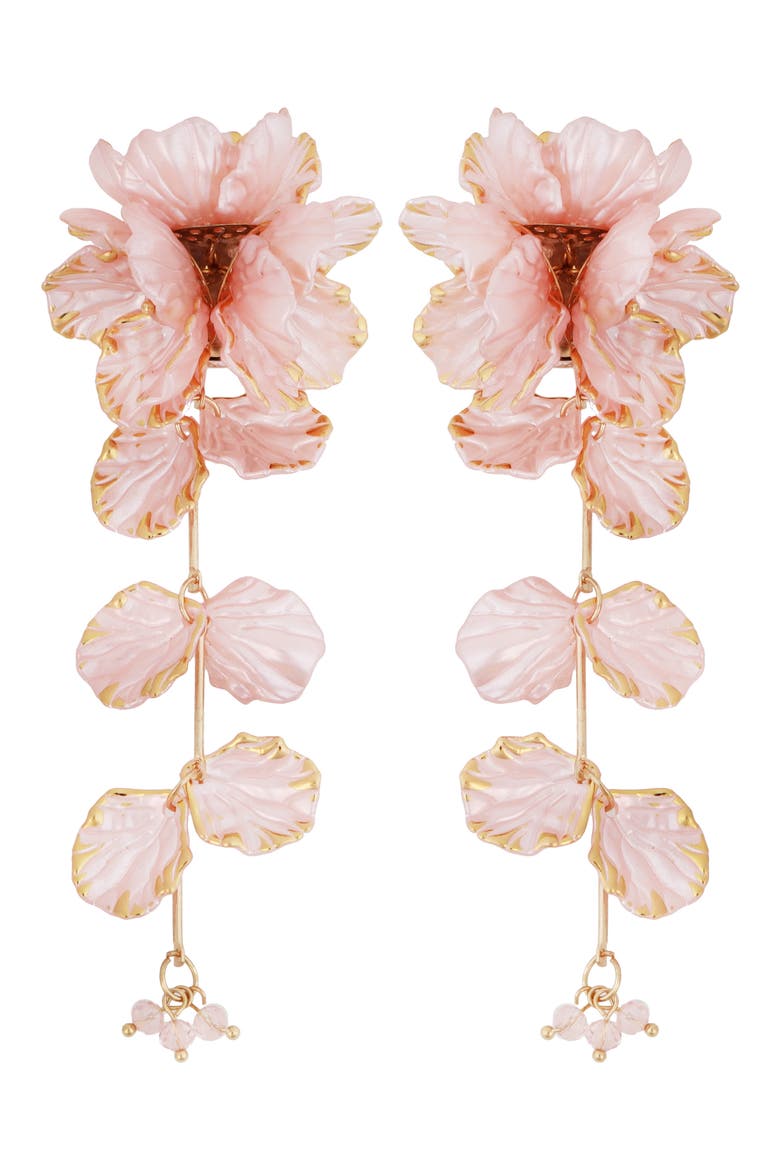 Linear Flower Earrings, Main, color, PINK