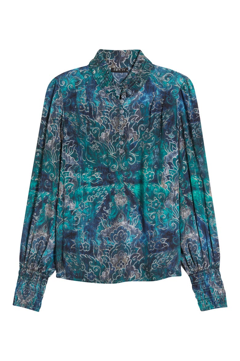 Smocked Cuff Long Sleeve Top, Alternate, color, DARK TURQUOISE