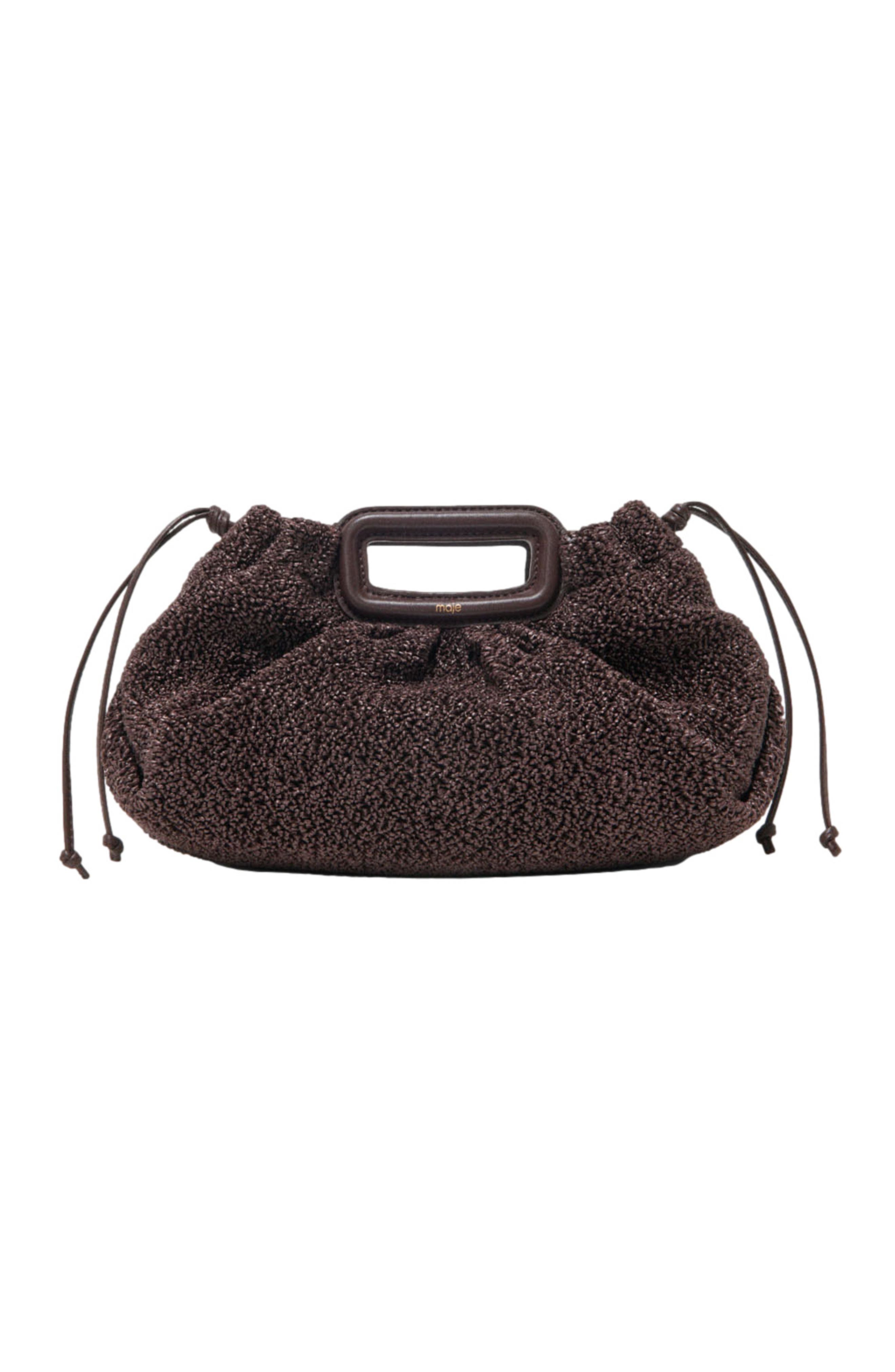 maje Mipli bouclé effect clutch bag, Main, color, Dark Brown