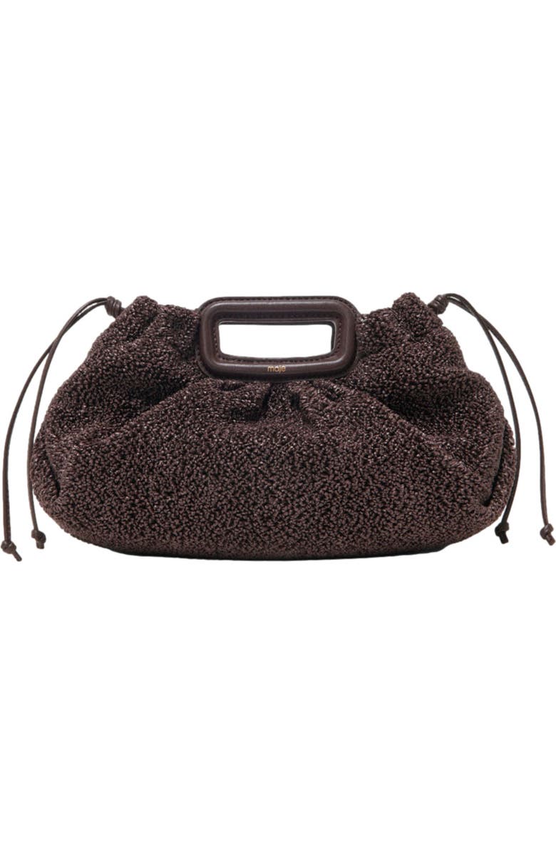 maje Mipli bouclé effect clutch bag, Main, color, Dark Brown