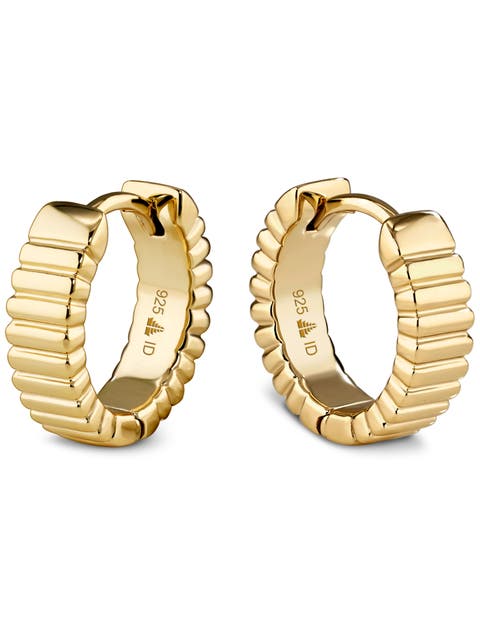 Ribbed Hoop Earrings in Gold Plated Sterling Silver