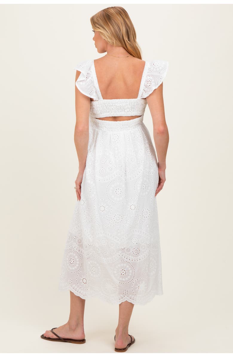 PinkBlush Embroidered Smocked Cutout Midi Dress, Alternate, color, White
