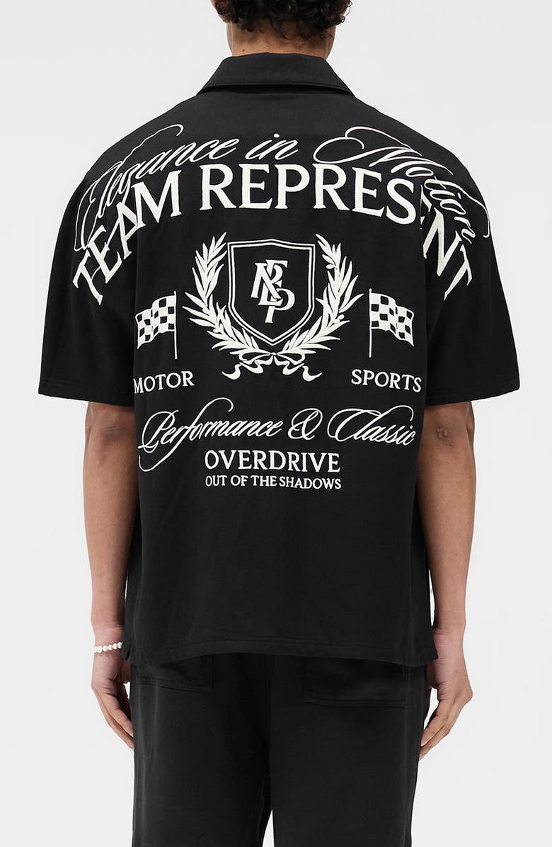 Represent Crest Embroidered Camp Shirt, Alternate, color, Jet Black