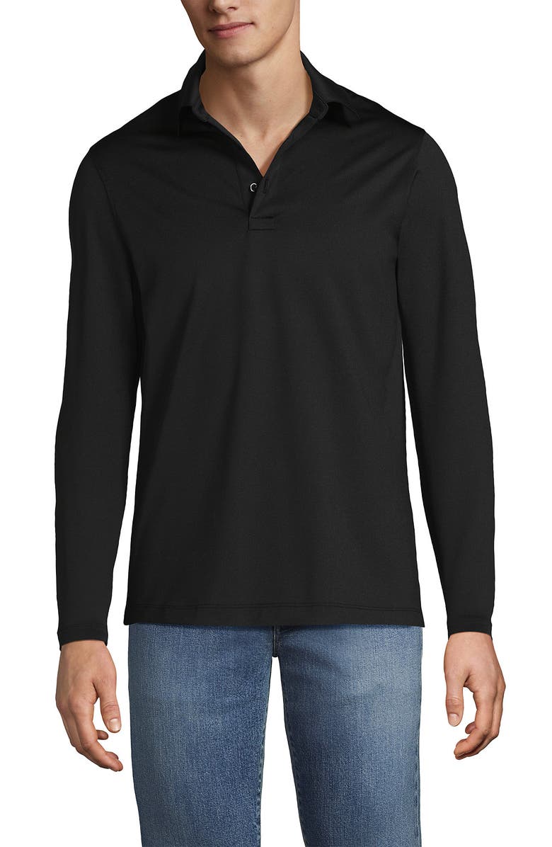 Lands' End School Uniform  Rapid Dry Long Sleeve Modern Fit Polo, Main, color, Black
