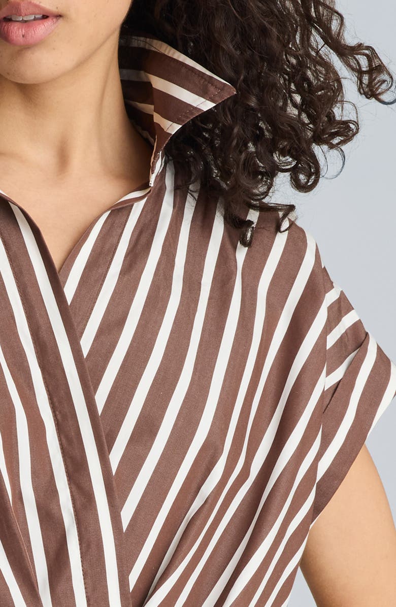 Kenneth Cole Pleated Crossover Cotton Top, Alternate, color, Brunette / Pure White