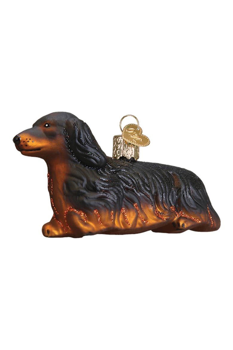Long-Haired Dachshund Christmas Ornament, Main, color, BLACK/ BROWN
