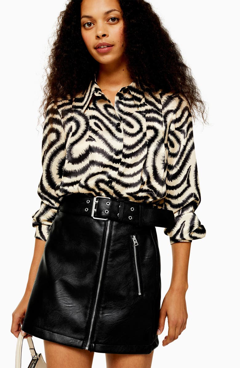 Topshop Hardware Faux Leather Miniskirt, Alternate, color,