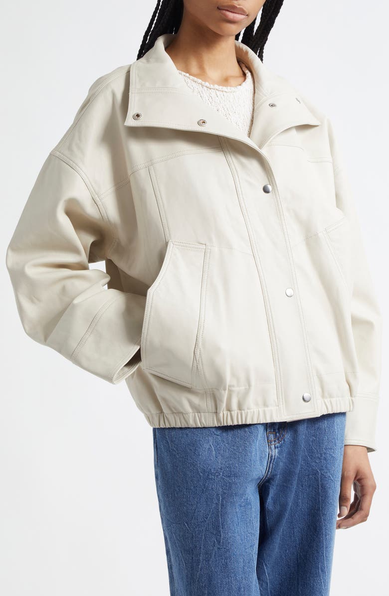 Róhe Leather Bomber Jacket, Alternate, color, Chalk