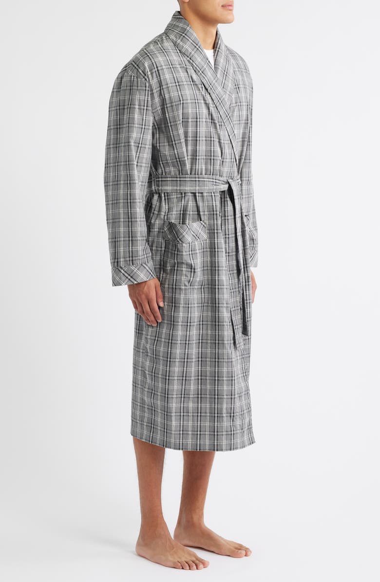Majestic International Ash Plaid Cotton Robe, Alternate, color, Grey