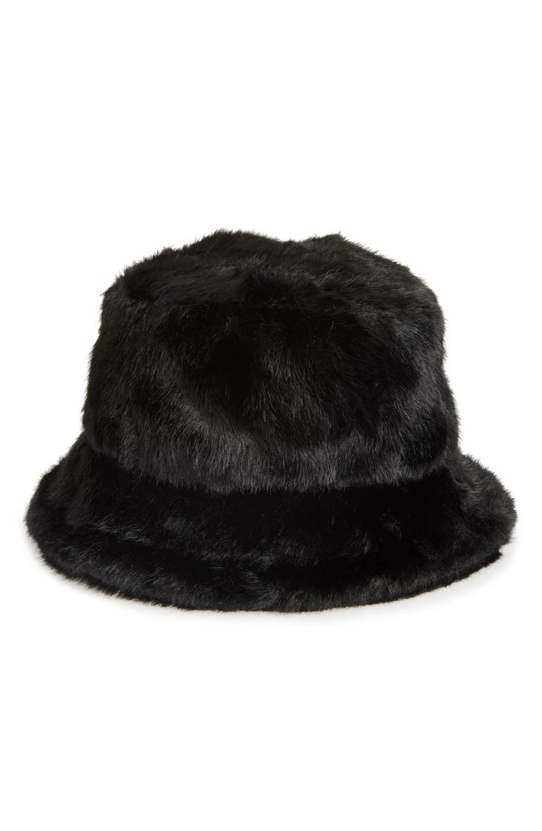 NORDSTROM RACK Faux Fur Bucket Hat, Main, color, Black