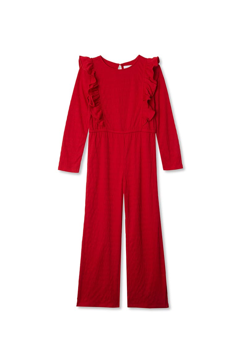 Girls Long Sleeve Cozy Jumpsuit, Main, color, Apple Red