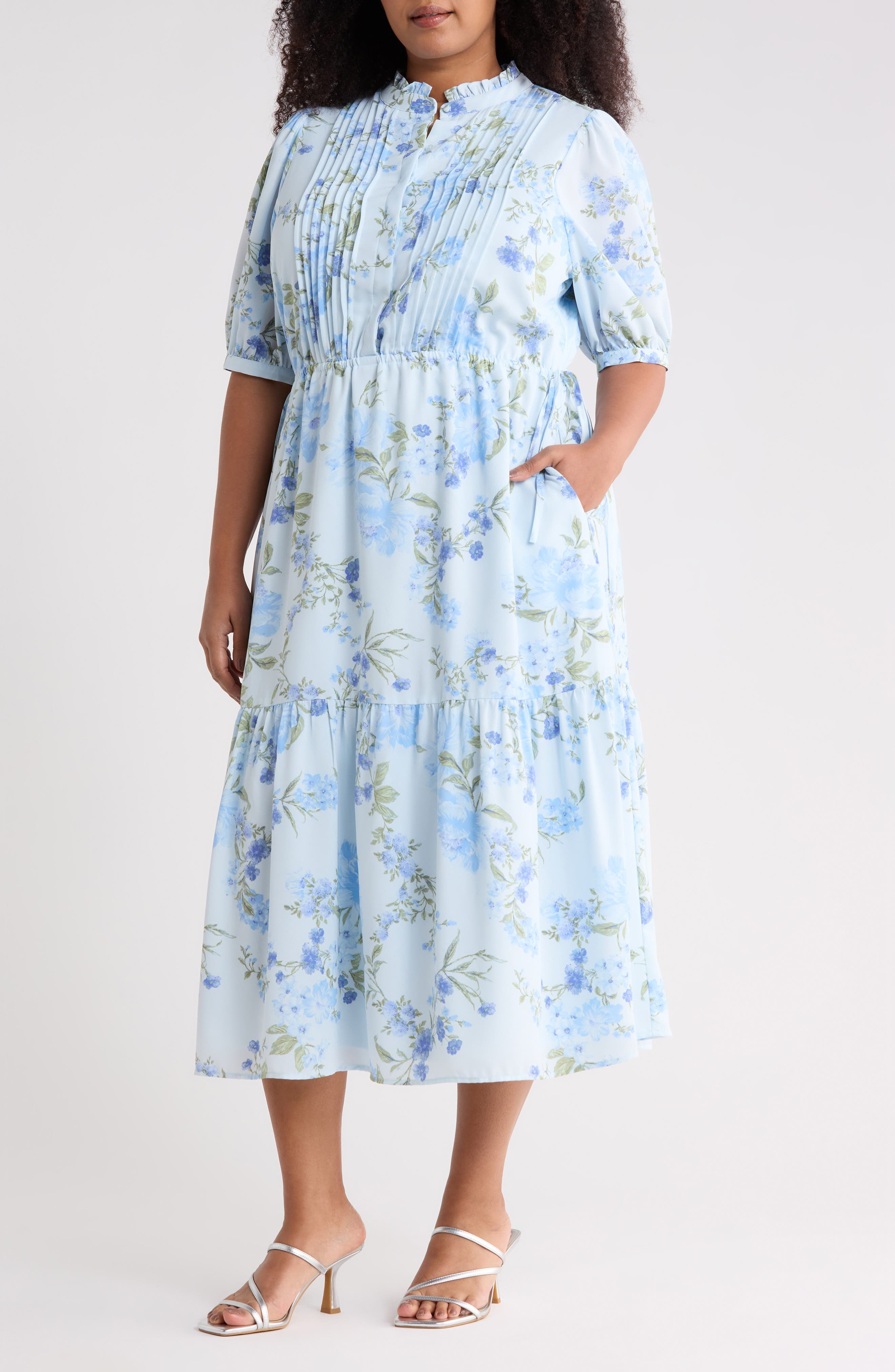 dusty blue floral pleated midi dress SUGARLIPS Floss (Women) Formal dress