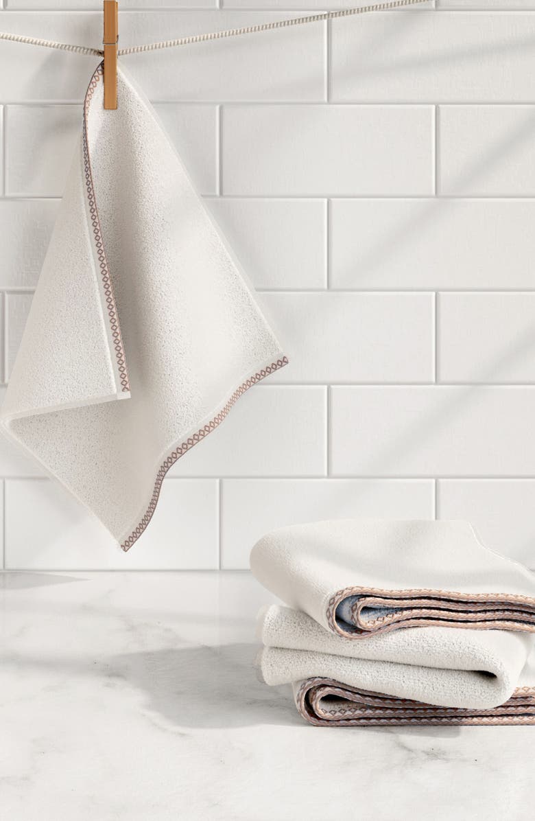 Woven & Weft Border Stitch 12-Piece Cotton Hand Towels, Alternate, color, White / Mid Grey