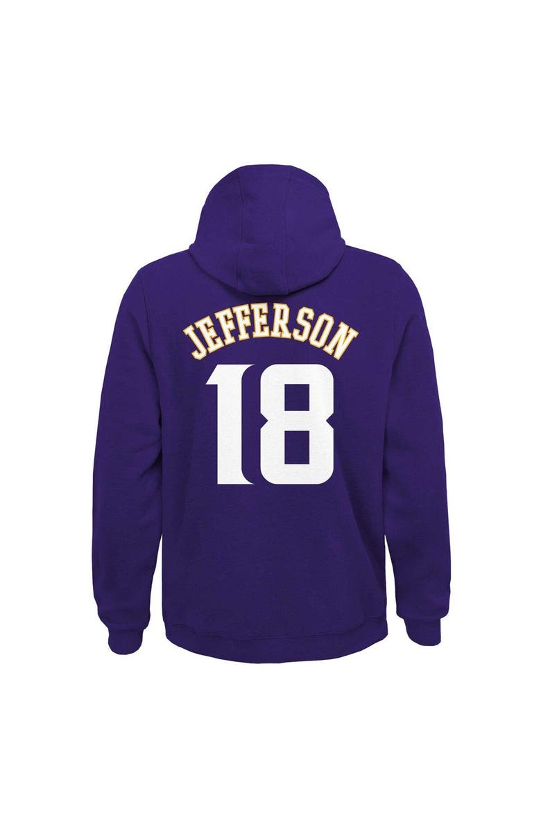 Outerstuff Youth Justin Jefferson Purple Minnesota Vikings Mainliner Player Name & Number Pullover Hoodie, Alternate, color,