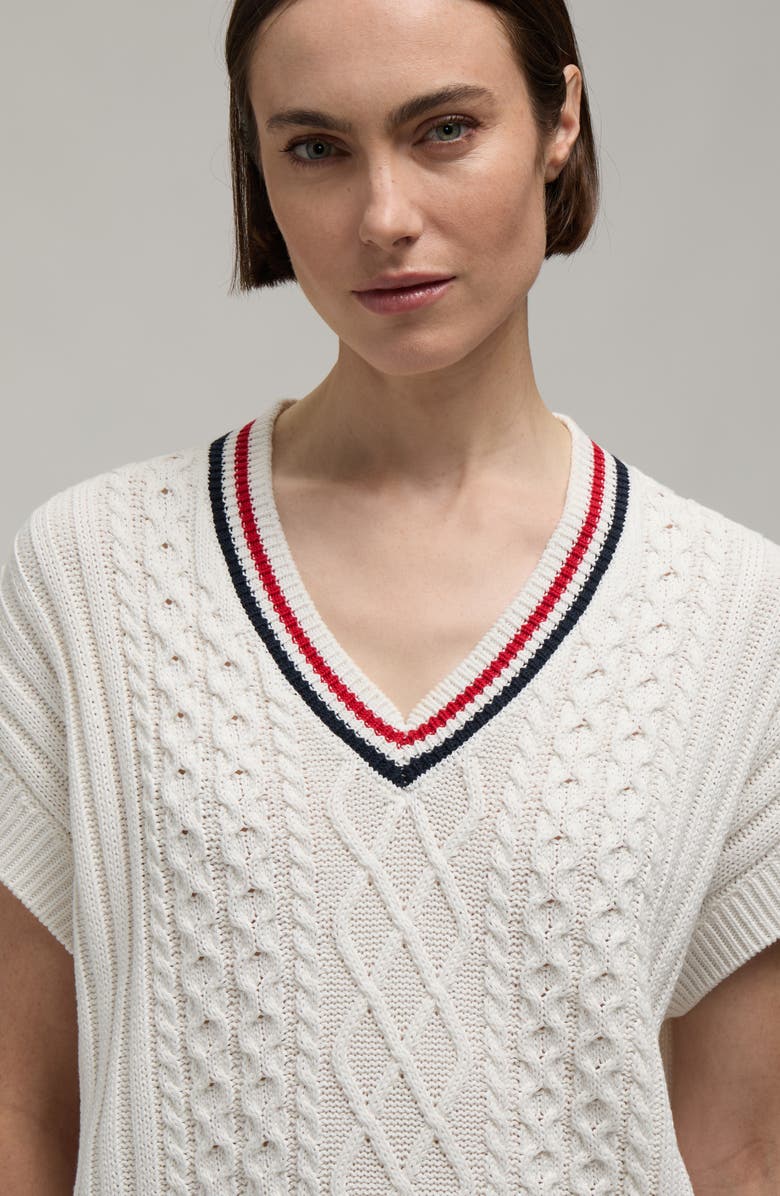 Hunter Stripe Cable Stitch Sweater Vest, Alternate, color, Snow-White