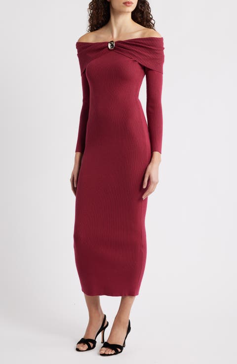 Lindsey Off the Shoulder Long Sleeve Rib Dress