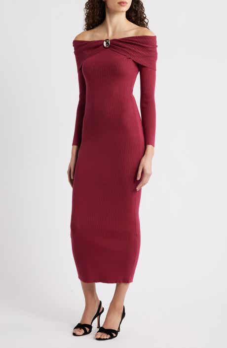 Petal & Pup Lindsey Off the Shoulder Long Sleeve Rib Dress