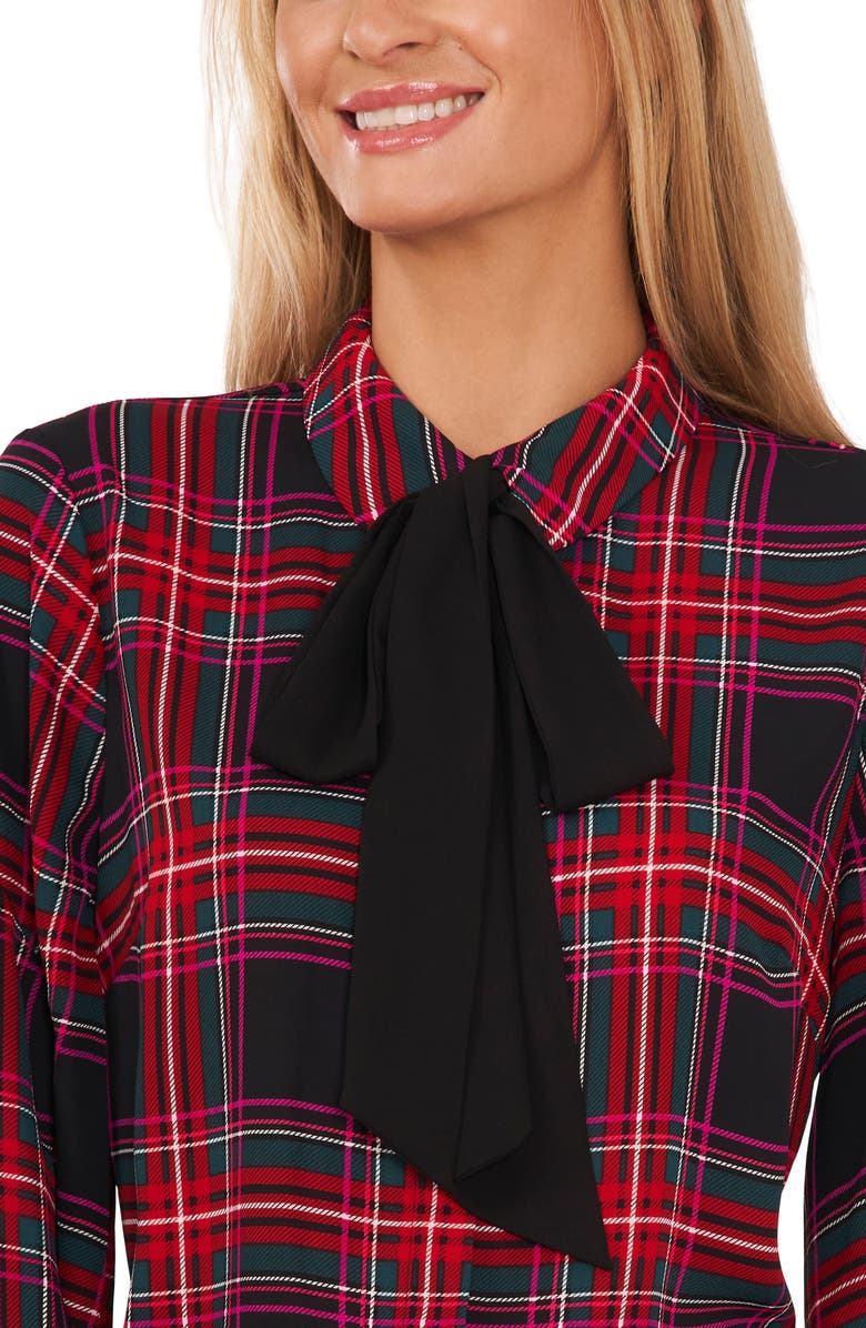 CeCe Plaid Pussy Bow Blouse, Alternate, color, 