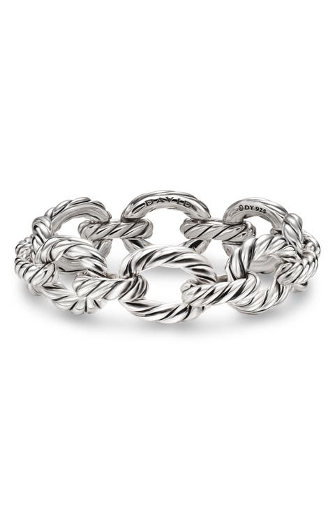 Sculpted Cable Oval Link Bracelet in Sterling Silver, 18mm